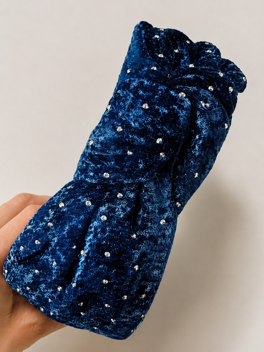 Crystal Embellished Dark  Distressed Denim Knot Headband